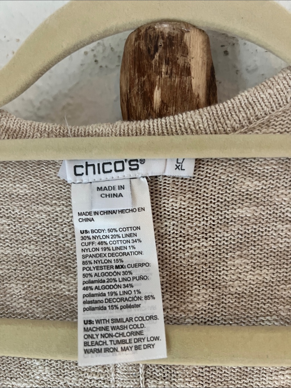 Chico's Beige Open-Front Cotton Knit Cardigan Bright Coral Floral Embroidery XL - Picture 2 of 8